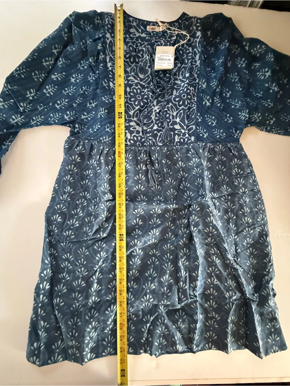 Faherty Solstice mixed print boho mini dress tunic blue cottagecore small - Picture 4 of 10